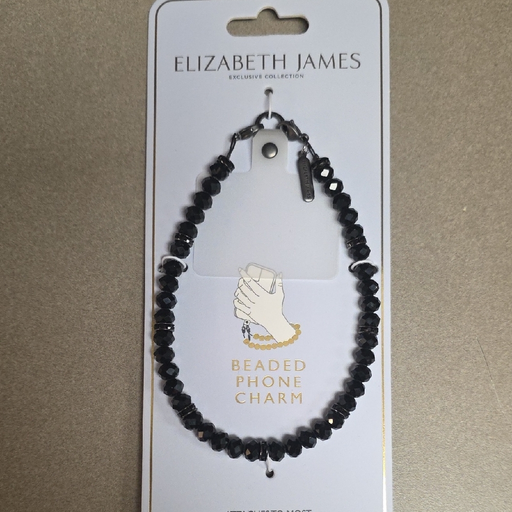 Elizabeth and James Black Beaded Phone Charm